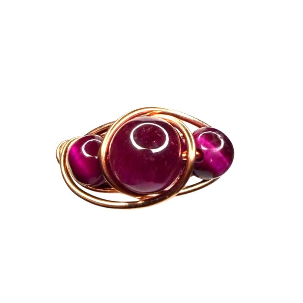 Tiger eye copper wire wrap ring colored Stone gemstone 5.5